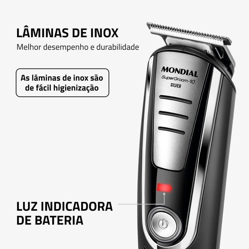 Aparador De Pelos Super Groom 10 Mondial Preto/Prata 6W BG-06 Bivolt