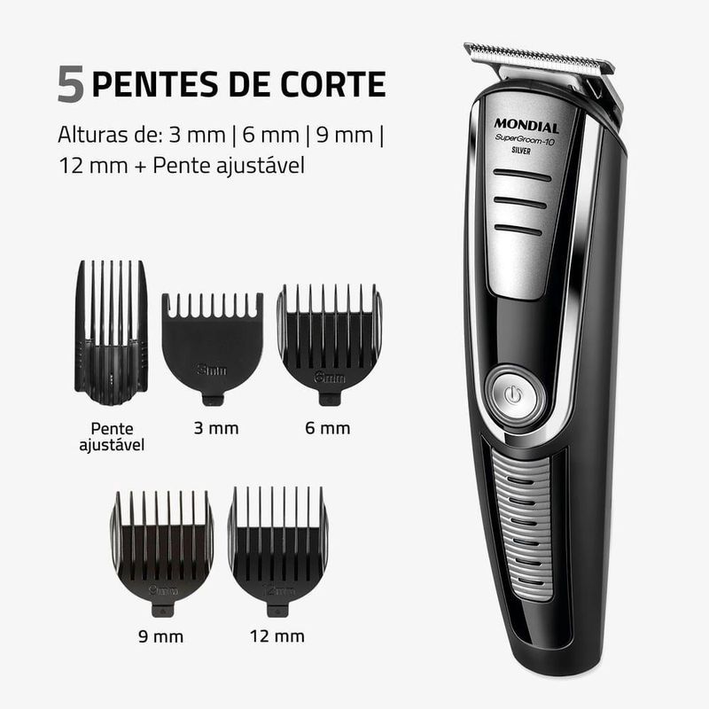 Aparador De Pelos Super Groom 10 Mondial Preto/Prata 6W BG-06 Bivolt