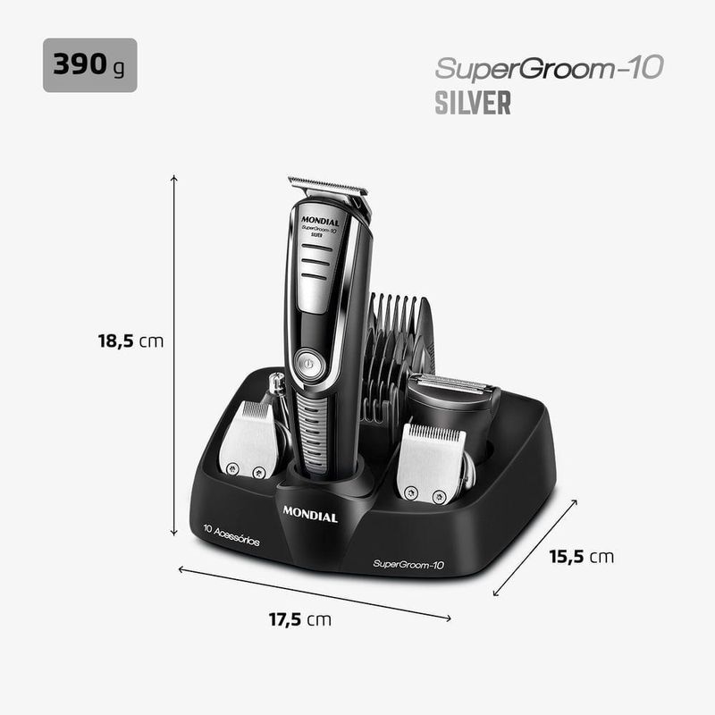 Aparador De Pelos Super Groom 10 Mondial Preto/Prata 6W BG-06 Bivolt