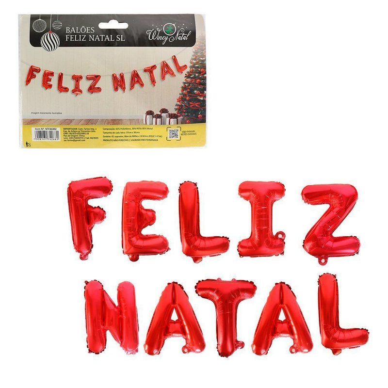 Kit Balões Balão Metalizado Vermelho De 37 Cm - Feliz Natal