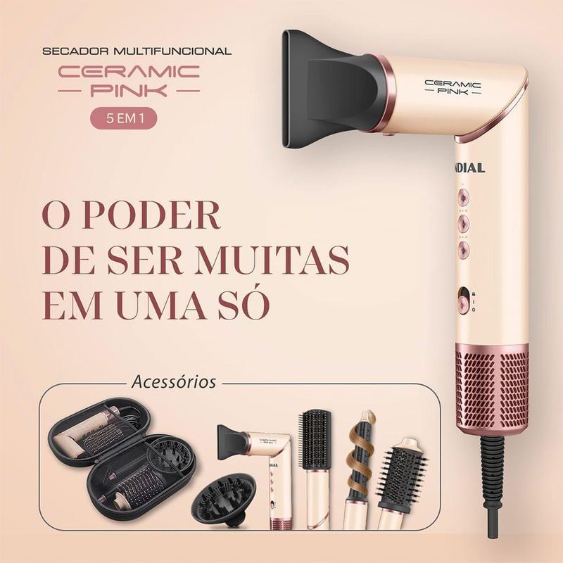 Secador Multifuncional 5 Em 1 Mondial Rosa Claro 1500W SM-01-BLDC-CP 220V