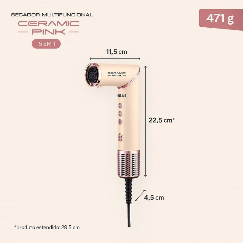 Secador Multifuncional 5 Em 1 Mondial Rosa Claro 1500W SM-01-BLDC-CP 220V