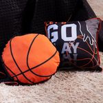 Kit Cobre Leito Colcha Casal Padrão Basquete Preto/cinza Dupla Face Com Almofadas Estampadas 07 Peças