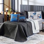 Kit Cobre Leito Colcha Queen Game Streamer Azul Dupla Face Com Almofadas Estampadas 07 Peças