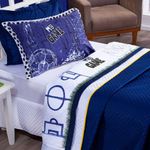 Jogo De Cama Lençol Solteiro Futebol Game Branco Com Fronha E Virol Estampados 03 Peças - Percal 200 Fios