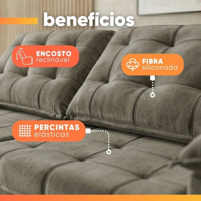 Sofá Retrátil Reclinável 5 Lugares 2,90m Bahamas Cappuccino
