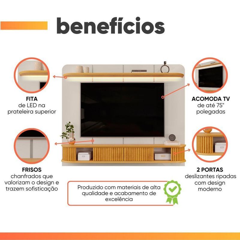 Painel Tv 75 Polegadas 2 Portas Kai Off White