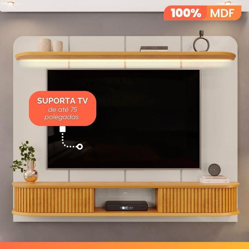 Painel Tv 75 Polegadas 2 Portas Kai Off White