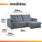 Sofá Retrátil E Reclinável 3 Lugares 2,10m Bahamas Chumbo