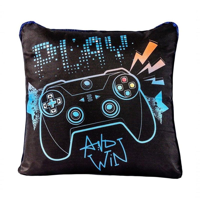 Capa De Almofada Avulsa Game Win Preto/marinho 45cm X 45cm - Com Viés