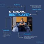 Kit Edredom Queen Best Player Azul Marinho Com Almofadas Estampadas 07 Peças - Dupla Face Percal 300 Fios