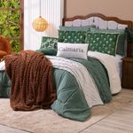 Kit Edredom Queen Verano Com Almofadas Estampadas 07 Peças - Dupla Face Percal 300 Fios Cor Coqueiro