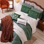 Kit Edredom Queen Verano Com Almofadas Estampadas 07 Peças - Dupla Face Percal 300 Fios Cor Coqueiro