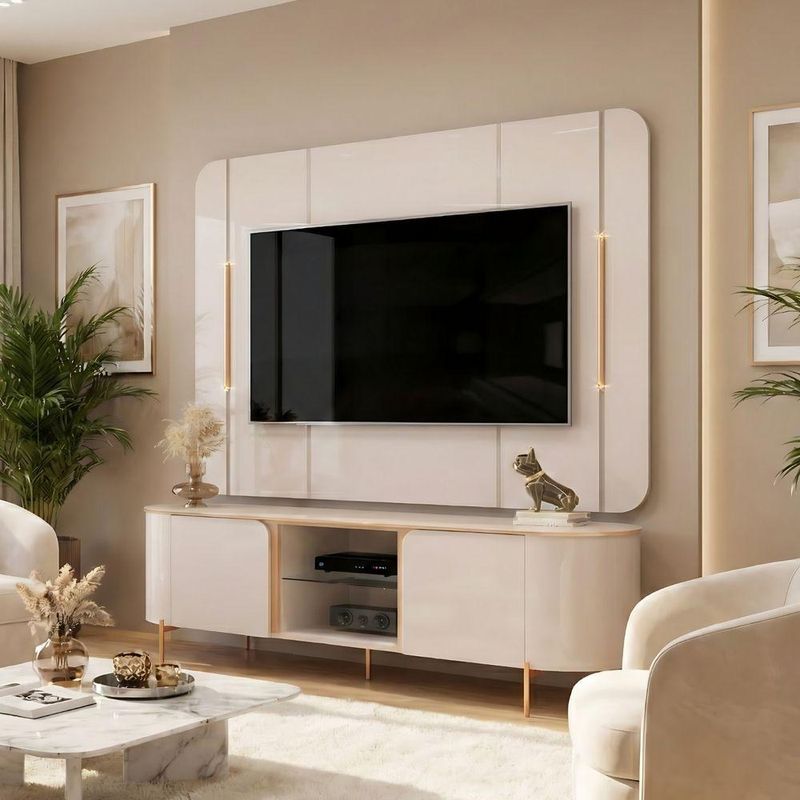 Rack Com Painel Led Tv 65" 1,80m Off White