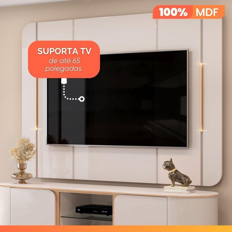 Rack Com Painel Led Tv 65" 1,80m Off White