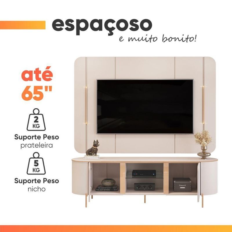 Rack Com Painel Led Tv 65" 1,80m Off White