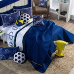 Kit Cobre Leito Colcha Queen Futebol Game Azul Marinho/branco Dupla Face Com Almofadas Estampadas 08 Peças