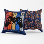 Par De Almofadas Cheias Estampadas Gamer Day Azul Marinho 45cm X 45cm - Enchimento Refil Em Silicone