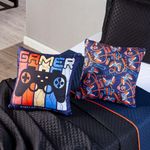 Par De Almofadas Cheias Estampadas Gamer Day Azul Marinho 45cm X 45cm - Enchimento Refil Em Silicone