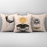 Kit Trio Capas De Almofadas Estampadas Fases Da Lua Em Veludo Suede 45cm X 45cm - Decoração Luxo Para Sala Cor Bege