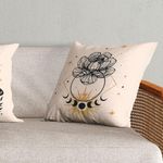 Kit Trio Capas De Almofadas Estampadas Fases Da Lua Em Veludo Suede 45cm X 45cm - Decoração Luxo Para Sala Cor Bege