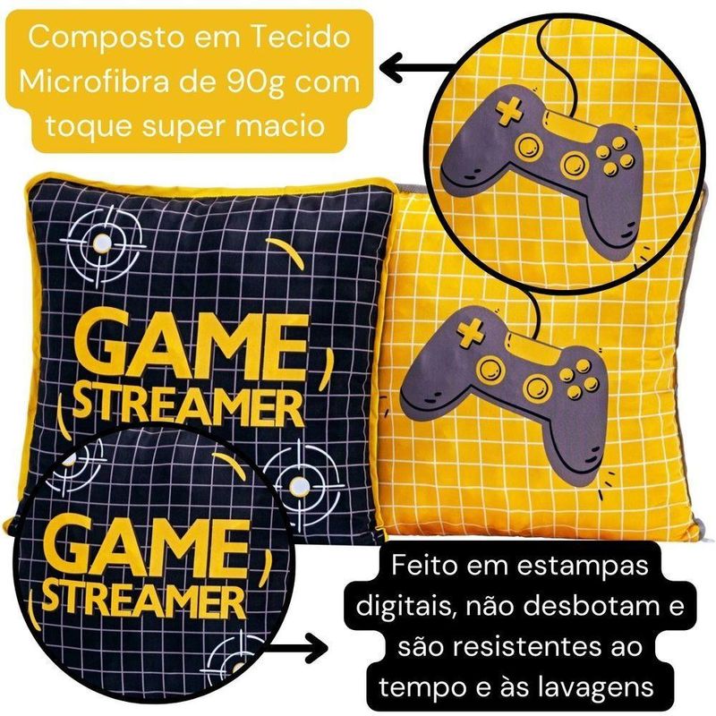 Par De Capa De Almofada Estampada Game Streamer Preto/amarelo 45cm X 45cm Com Zíper E Viés