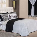 Kit Cobre Leito Colcha Casal Padrão Game Retrô Preto/branco Dupla Face Com Almofada Estampada 06 Peças