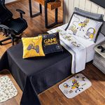 Kit Cobre Leito Colcha Solteiro Game Streamer Amarelo Dupla Face Com Almofadas Estampadas 05 Peças