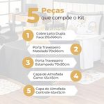 Kit Cobre Leito Colcha Solteiro Game Streamer Amarelo Dupla Face Com Almofadas Estampadas 05 Peças