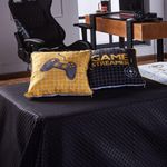 Kit Cobre Leito Colcha Solteiro Game Streamer Amarelo Dupla Face Com Almofadas Estampadas 05 Peças