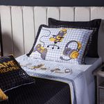 Kit Cobre Leito Colcha Solteiro Game Streamer Amarelo Dupla Face Com Almofadas Estampadas 05 Peças