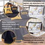 Kit Cobre Leito Colcha Queen Game Streamer Amarelo Dupla Face Com Almofadas Estampadas 07 Peças