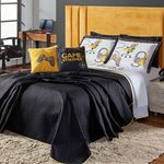 Kit Cobre Leito Colcha Queen Game Streamer Amarelo Dupla Face Com Almofadas Estampadas 07 Peças