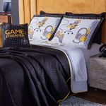 Kit Cobre Leito Colcha Queen Game Streamer Amarelo Dupla Face Com Almofadas Estampadas 07 Peças