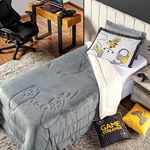 Kit Coberdrom Cobertor Solteiro Game Streamer Cinza Com Fronha Estampada 02 Peças - Dupla Face Sherpa E Mantinha