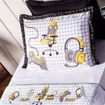 Jogo De Cama Lençol Solteiro Game Streamer Branco Com Fronha E Virol Estampados 03 Peças - Tecido Percal 200 Fios