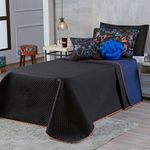 Kit Cobre Leito Colcha Queen Game Win Preto/azul Marinho Dupla Face Com Almofadas 07 Peças