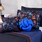 Kit Cobre Leito Colcha Queen Game Win Preto/azul Marinho Dupla Face Com Almofadas 07 Peças