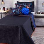 Kit Cobre Leito Colcha Queen Game Win Preto/azul Marinho Dupla Face Com Almofadas 07 Peças