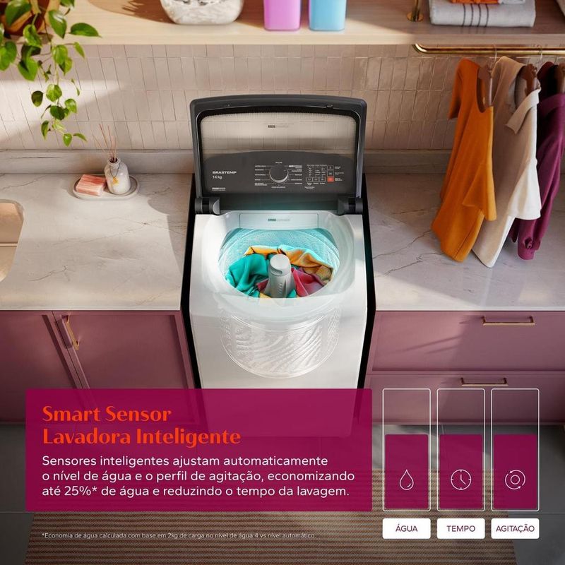 Máquina de lavar brastemp bwf14ab 14kg smart sensor ciclo tira mancha cesto inox branca