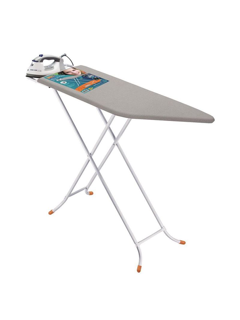 Tábua de passar roupa utimil luxo com ponta e suporte para ferro – branco/cinza