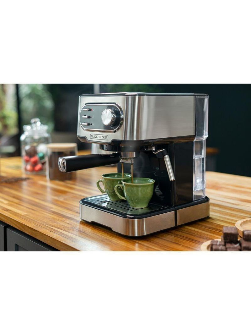 Cafeteira espresso Black+Decker CE1100G Gourmand Gris 1100w multifunções 1,5L inox