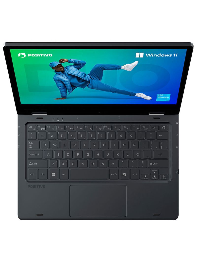 Notebook 2 em 1 Positivo Duo C4128E Intel® Celeron® N4500 Windows 11 Home 4GB RAM  128GB eMMC 11” LED HD IPS - Cinza
