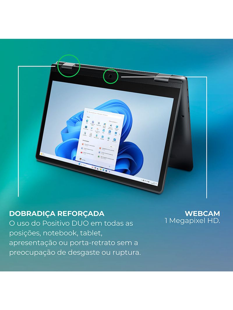 Notebook 2 em 1 Positivo Duo C4128E Intel® Celeron® N4500 Windows 11 Home 4GB RAM  128GB eMMC 11” LED HD IPS - Cinza