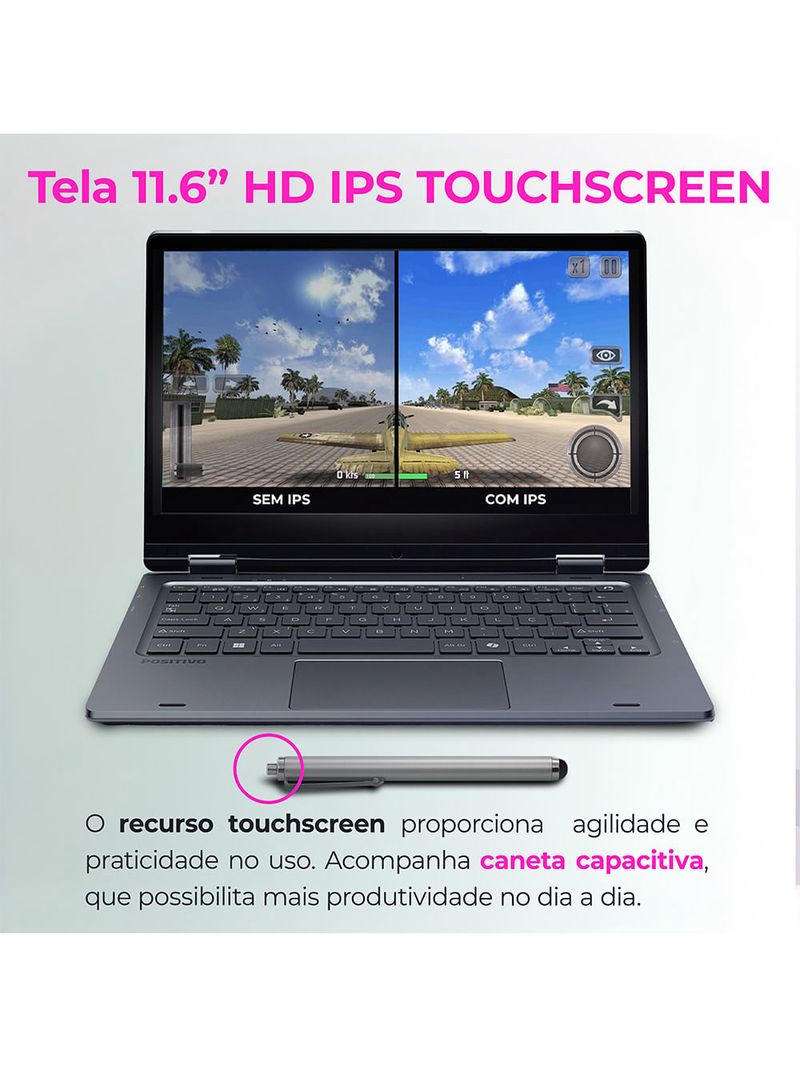 Notebook 2 em 1 Positivo Duo C4128E Intel® Celeron® N4500 Windows 11 Home 4GB RAM  128GB eMMC 11” LED HD IPS - Cinza