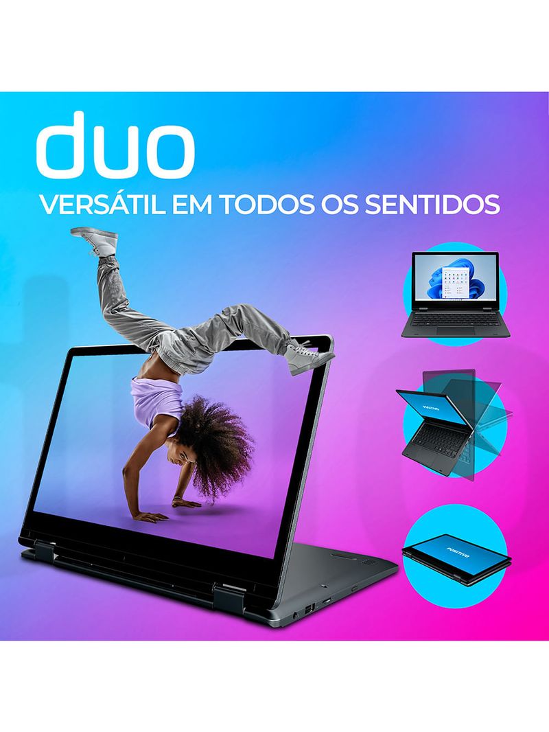 Notebook 2 em 1 Positivo Duo C4128E Intel® Celeron® N4500 Windows 11 Home 4GB RAM  128GB eMMC 11” LED HD IPS - Cinza