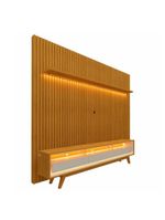 Rack Reluz 3 Gavetas Com Painel Para Tv Até 75 Polegadas Led Ripado Nobre Naturale E Off White