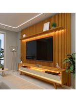 Rack Reluz 3 Gavetas Com Painel Para Tv Até 75 Polegadas Led Ripado Nobre Naturale E Off White