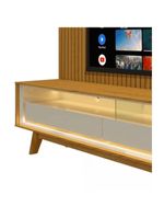 Rack Reluz 3 Gavetas Com Painel Para Tv Até 75 Polegadas Led Ripado Nobre Naturale E Off White