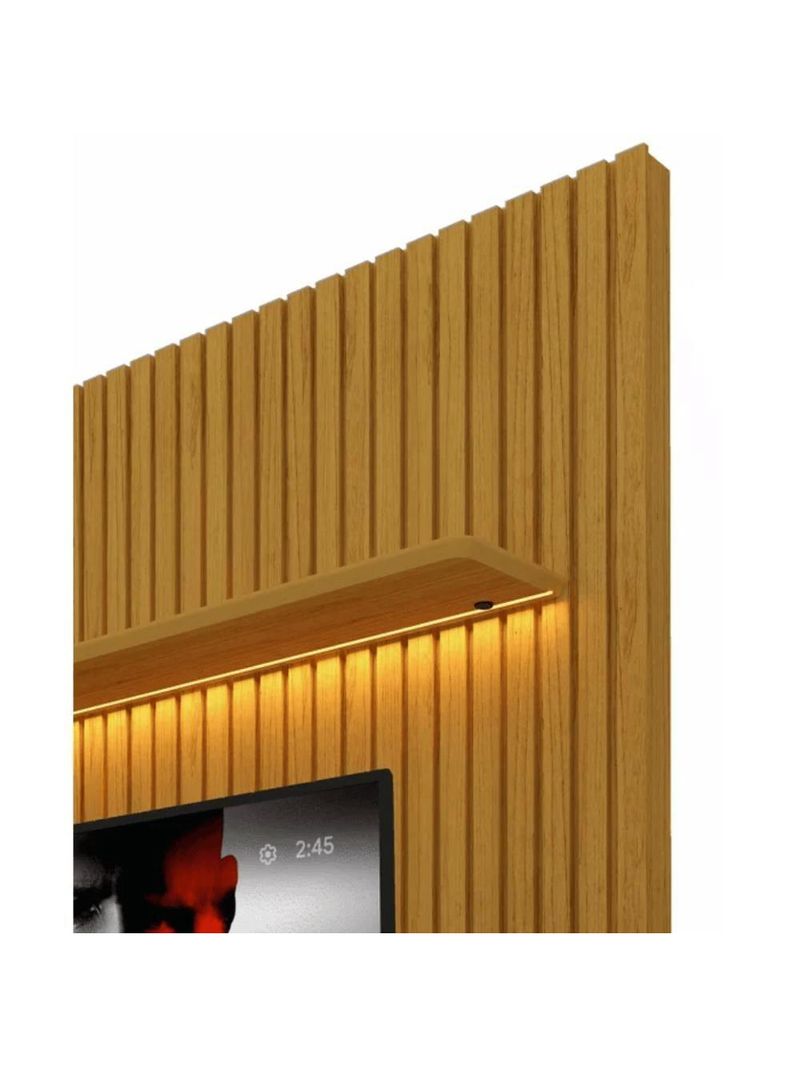 Rack Reluz 3 Gavetas Com Painel Para Tv Até 75 Polegadas Led Ripado Nobre Naturale E Off White